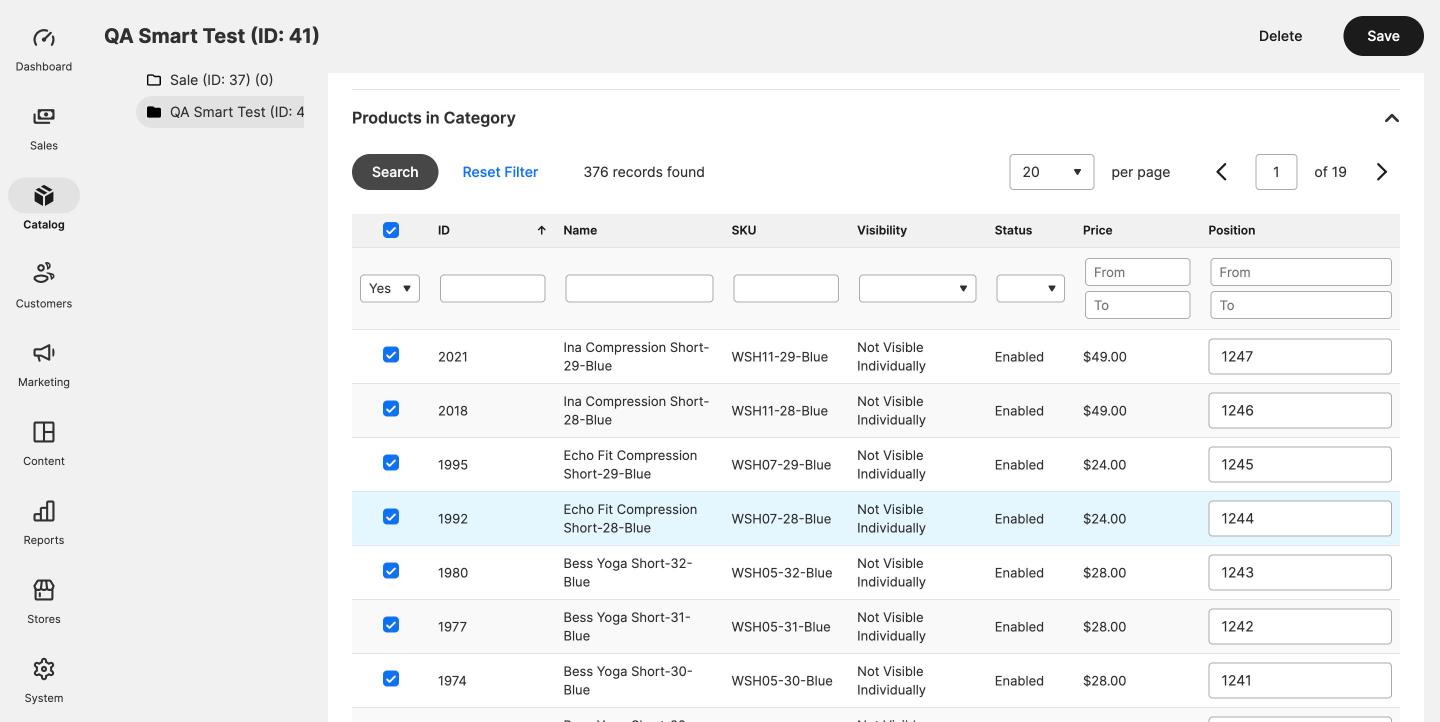 Products in Category grid listing the products assigned by the rule