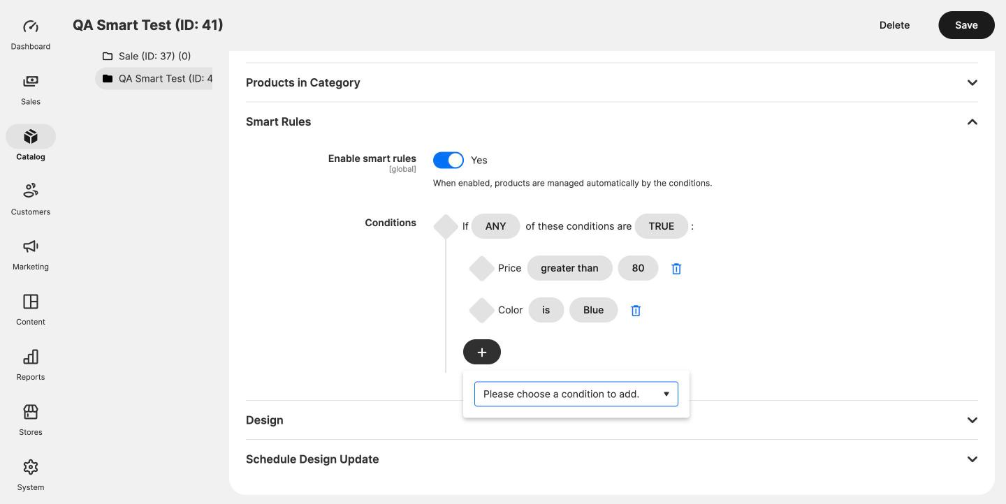 Adding a condition in the Smart Rules conditions builder